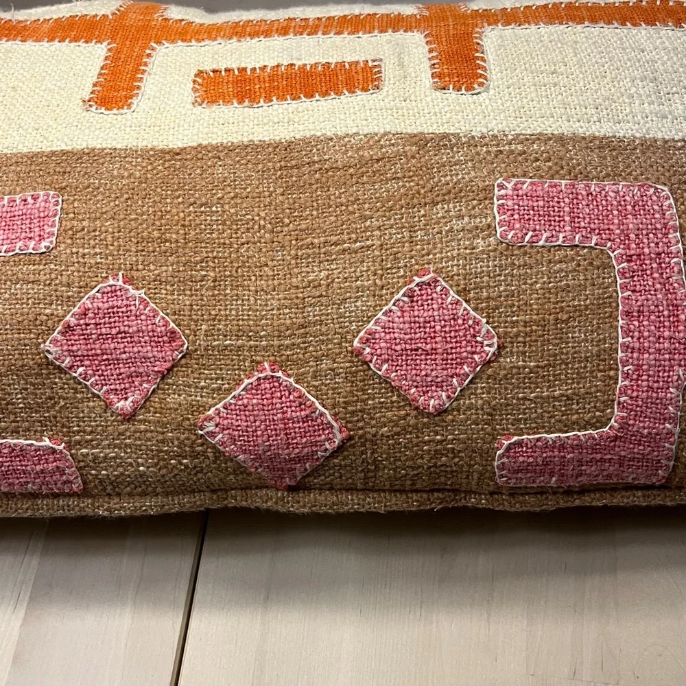 World Market Ivory Orange Brown & Pink Southwestern Style Lumbar Pillow 14 x 24”